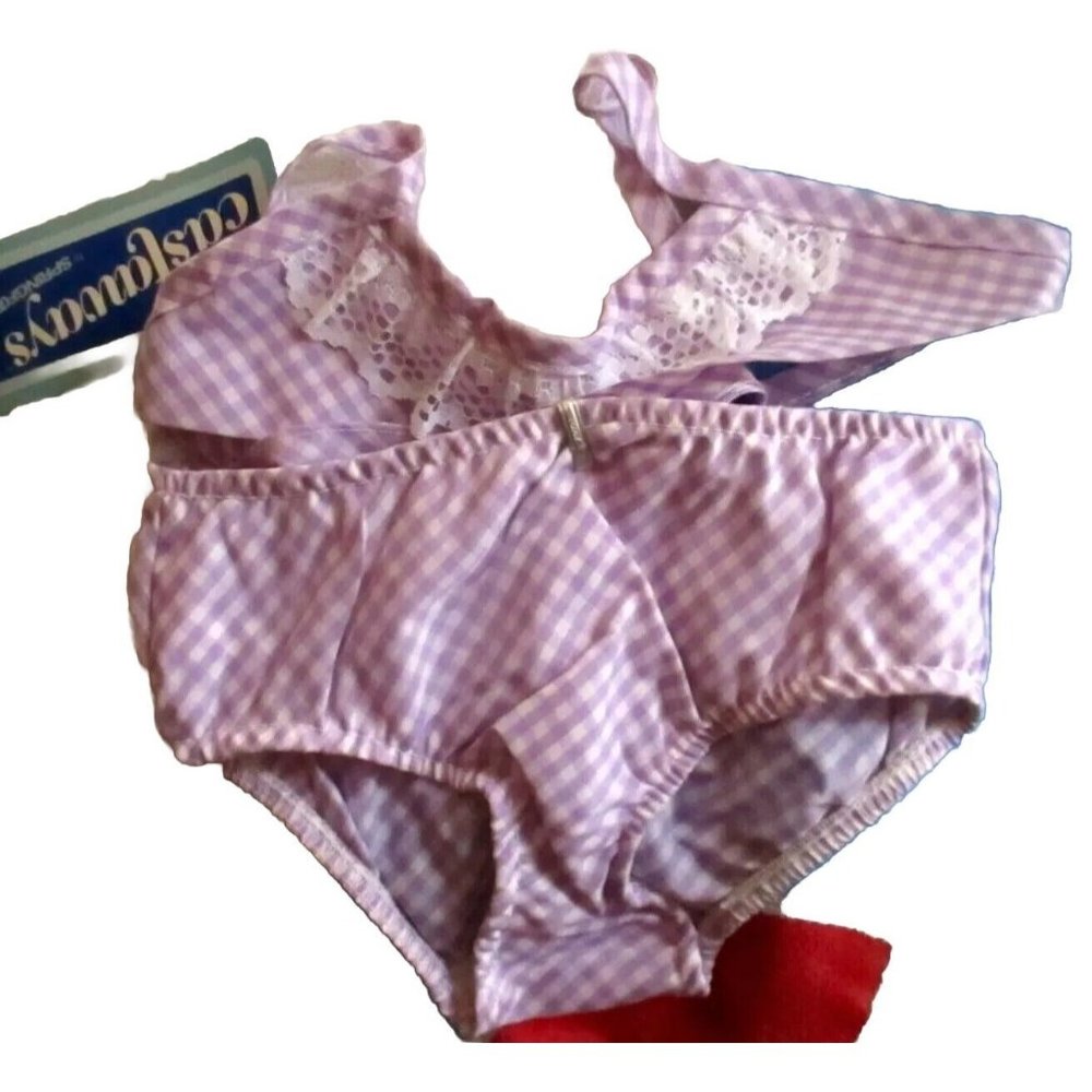 Vintage 1980's GIRLS Swimsuit 3T 3X Bikini swim suit LILAC CHECKER CASTAWAYS